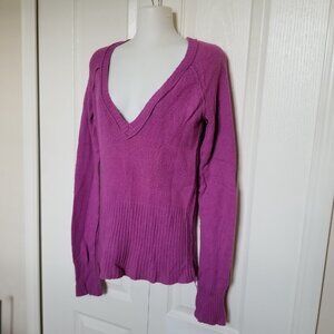 No Boundaries Purple Pullover Sweater with Deep V-Neckline & Extra Long Sleeves